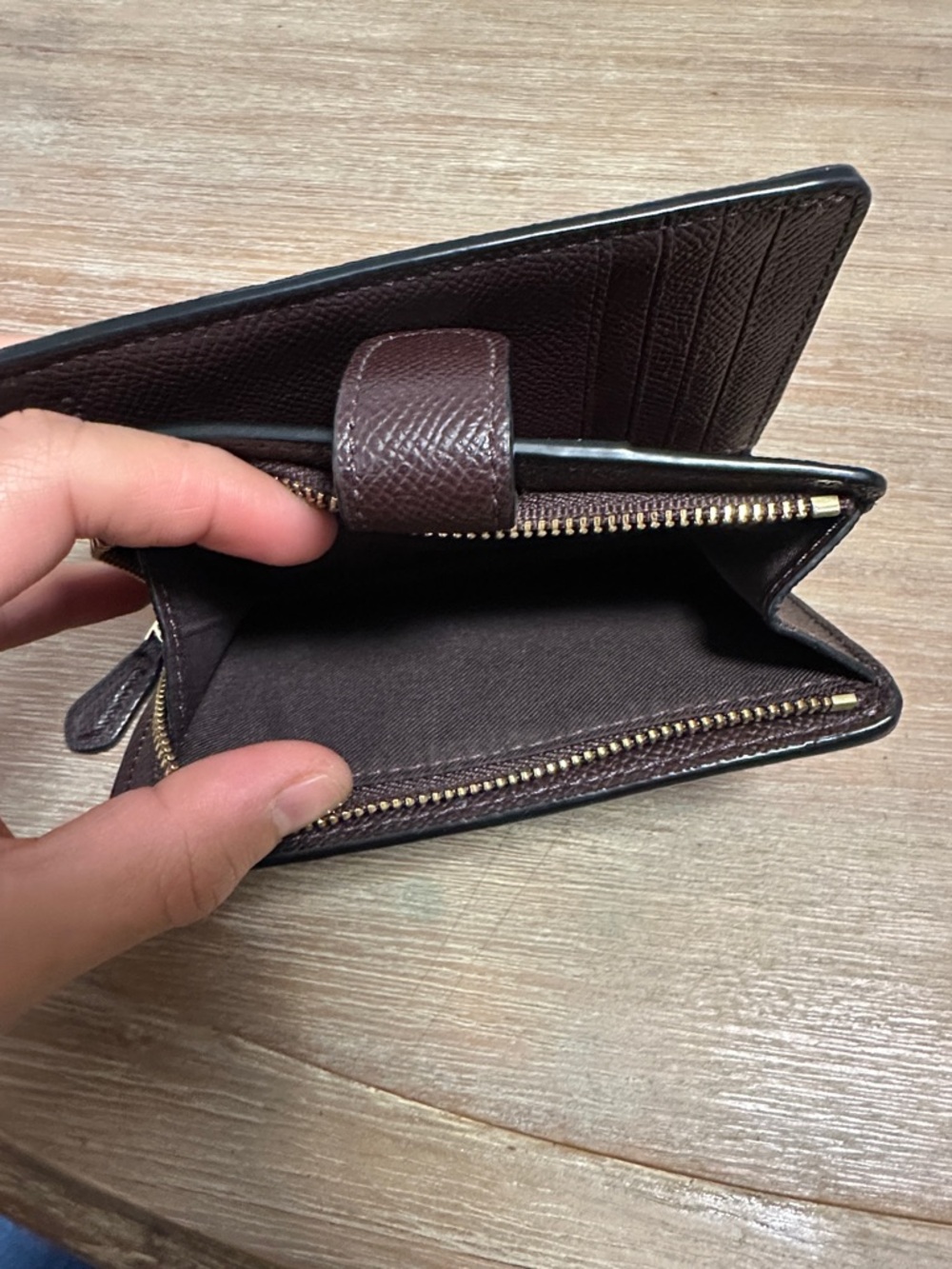 Coach Compact Wallet in Dark Brown with Gold Hardware - Picture 4 of 5